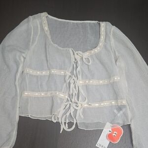 Cider Sheer Cream Blouse with Lace Details